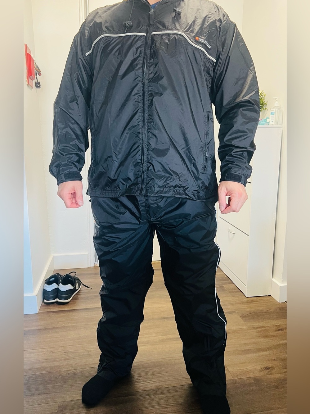 Men's Black Lightweight Rain and Windbreaker Jacket & Track Pants Set